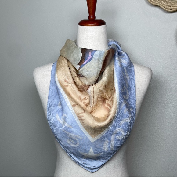 Wyoming Traders 100% Silk Scarf Light Blue Western Cowboy Coastal Cowgirl Bronco - Picture 4 of 10